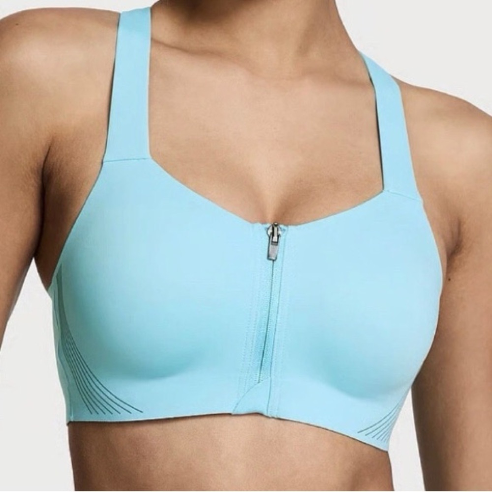 Victoria Secret Front-Zip Light Blue Sports Bra - Women 34C sports bra